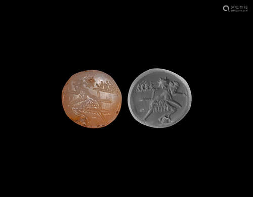 Sassanian Stamp Seal with Enthroned Figure