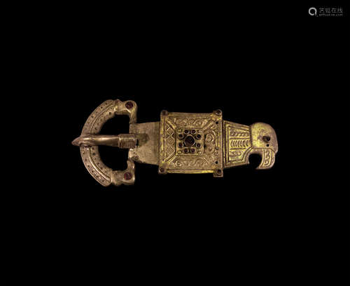 Gothic Gilt Silver Buckle with Raven & Eagle Heads