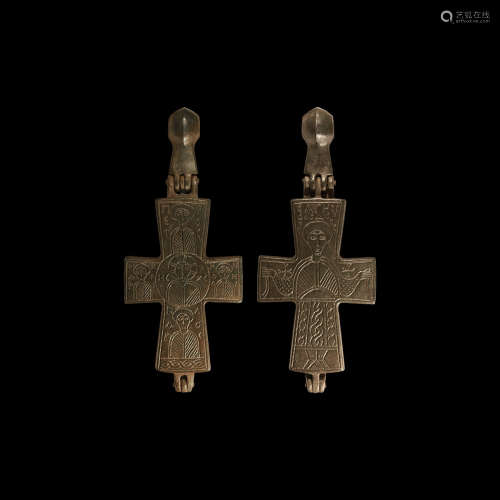Byzantine Reliquary Cross Pendant with Saints