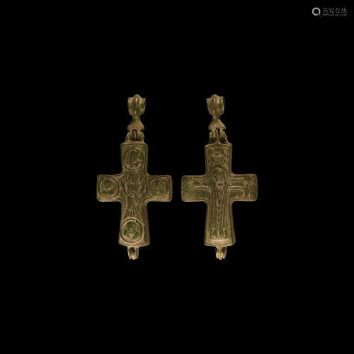 Byzantine Reliquary Cross Pendant with Saints