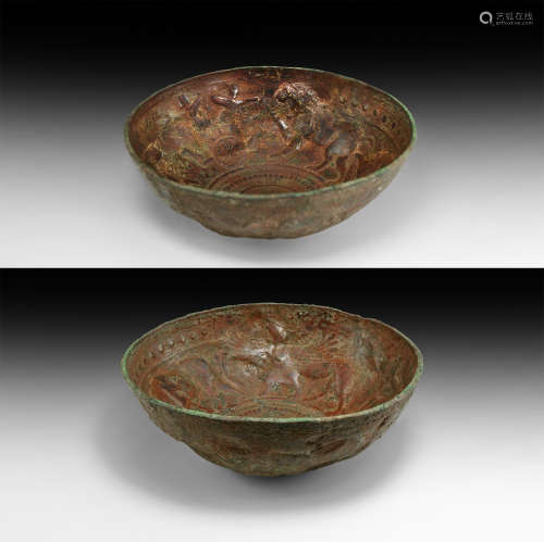 Repoussé Bowl with Hunting Scene