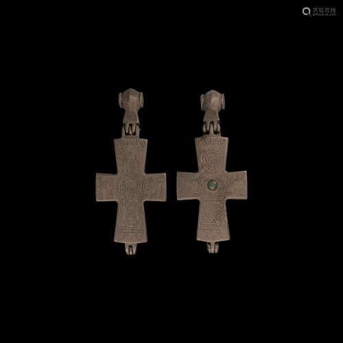 Byzantine Reliquary Cross Pendant with Gabriel and Others