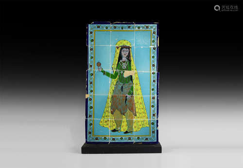 Indian Glazed Tile Panel with Standing Female