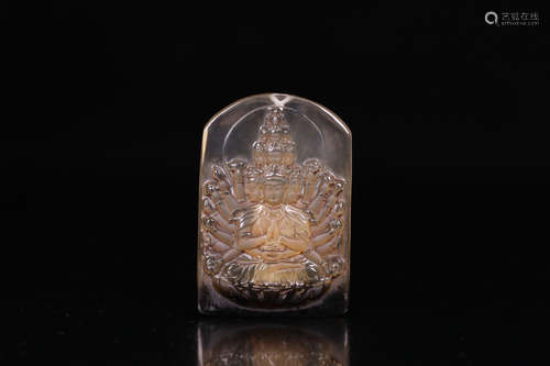 A CITRINE CARVED GUANYIN BUDDHA PATTERN PENDANT