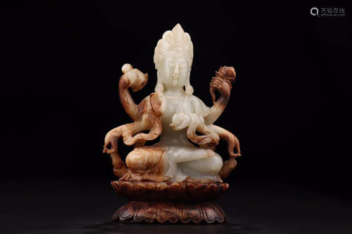 A HETIAN JADE CARVED MULTI ARMS GUANYIN BUDDHA