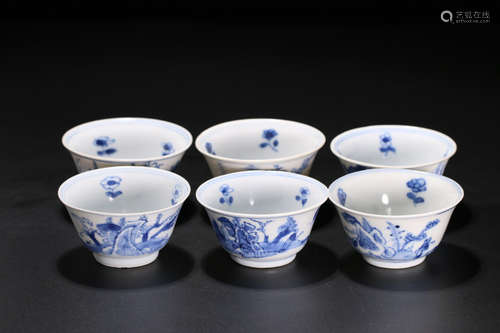 SET WHITE&BLUE GLAZE STORY PATTERN CUP