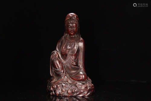 A BAMBOO CARVED GUANYIN BUDDHA