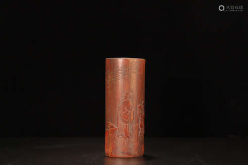 A BAMBOO CARVED STORY PATTERN PEN HOLDER