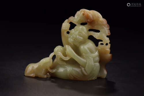 A HETIAN JADE CARVED LUOHAN BUDDHA