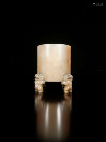A FURONG SOAPSTONE CARVED BEAST FEET TRIPOD CENSER