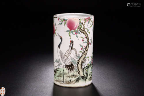 A FAMILLE ROSE BIRD&FLOWER PATTERN PEN HOLDER