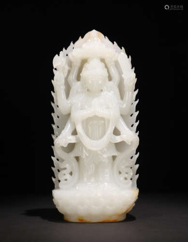 A HETIAN JADE CARVED MULTI ARMS GUANYIN BUDDHA
