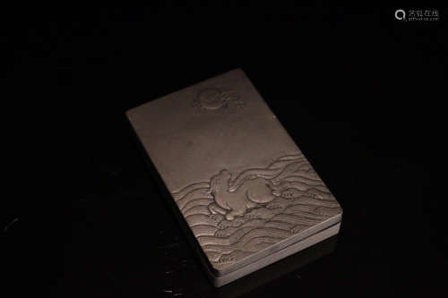 SET STONE CARVED RHINOCEROS PATTERN INK SLAB