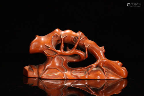 A HUANGYANG WOOD CARVED BAMBOO SHAPED PEN SHELF