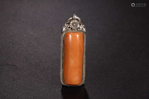 A SILVER WITH CORAL PENDANT