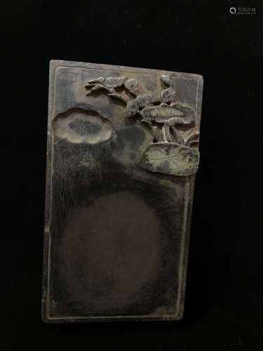 A STONE CARVED LOTUS PATTERN INK SLAB