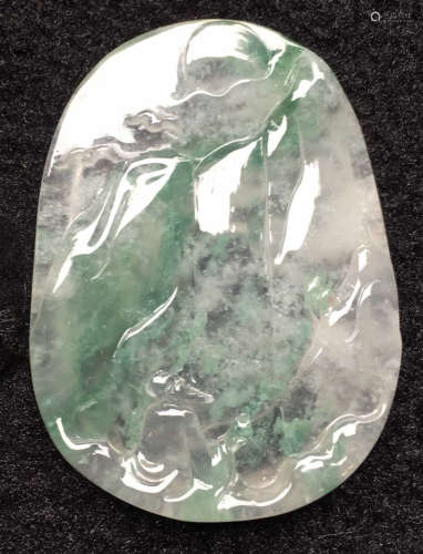 A GREEN JADEITE CARVED SQUARE PENDANT, TYPE A