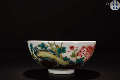 A YONGZHENG MARK FAMILLE ROSE FLOWER PAINTED BOWL