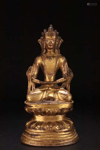 17-19TH CENTURY, A TIBETAN GILT BRONZE GUANYIN STATUE, QING DYNASTY