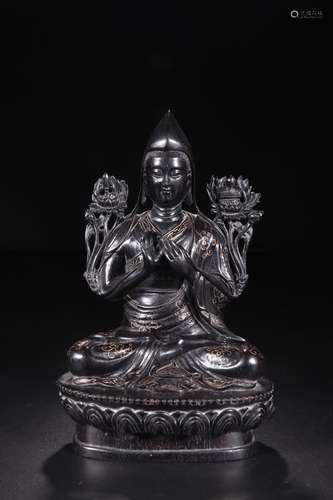 A ZITAN WOOD WITH SILVER EDGE BUDDHA