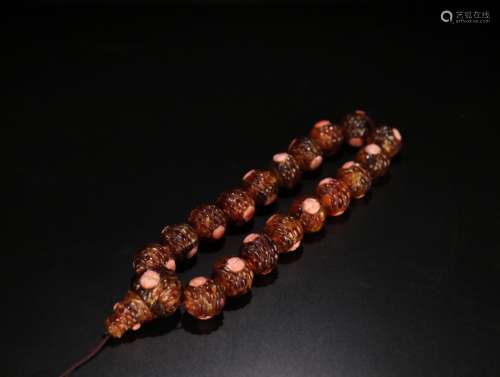 A AMBER EMBEDED CORAL  BEAD BRACELET