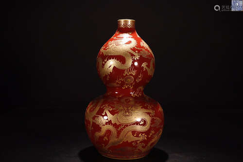 A QIANLONG MARK IRON RED GLAZE VASE