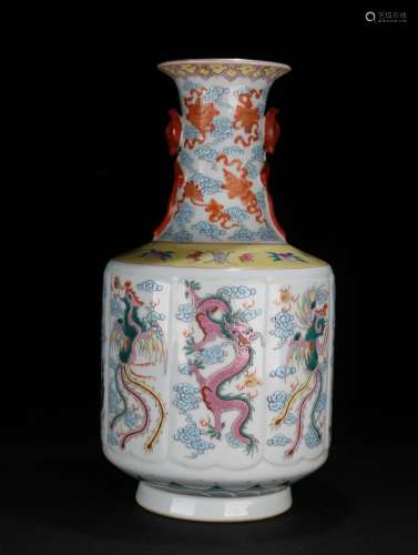 A WHITE GLAZE DRAGON PHOENIX PAINTED VASE