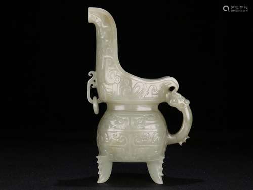 A HETIAN JADE BEAST PATTERN CARVED CUP