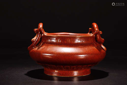 A ZIJIN GLAZE DOUBLE EAR CENSER