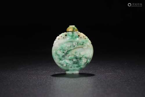 A JADEITE PHOENIX  CARVED SNUFF BOTTLE