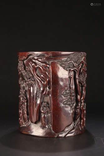 17-19TH CENTURY, A STORY DESIGN ROSEWOOD BRUSH POT, QING DYNASTY