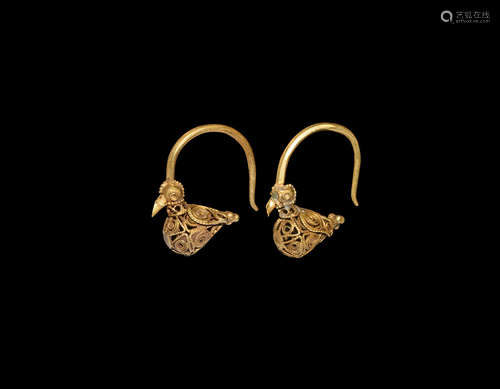 Islamic Gold Bird Earring Pair