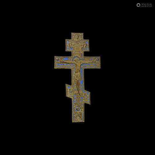 Large Russian Orthodox Enamelled Bronze Cross