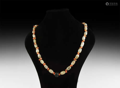 Post Medieval Banded Agate and Carnelian Bead Necklace