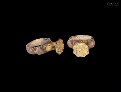 Byzantine Large Gilt Silver Ring with Monogram