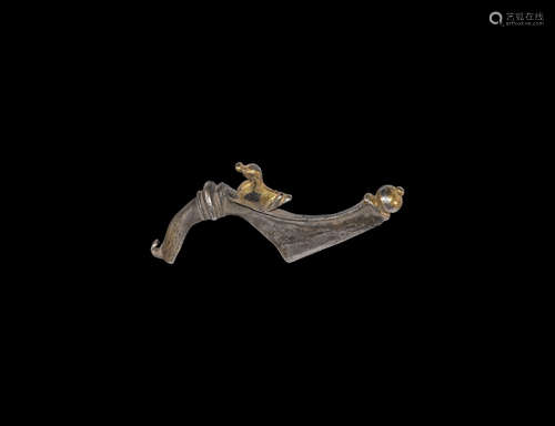 Romano-Celtic Gilt Silver Bow Brooch with Dove