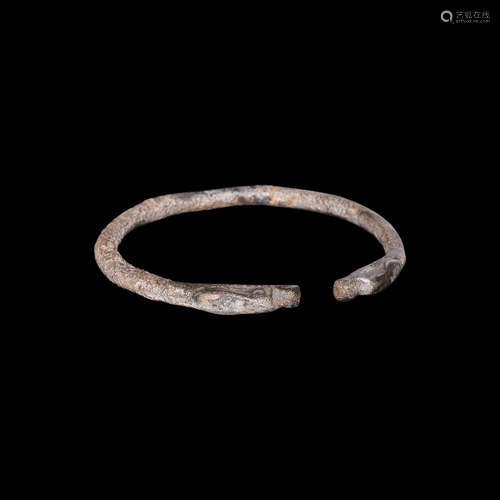 Western Asiatic Silver Bracelet with Animal Head Terminals