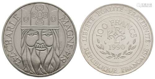 France - 1990 - Silver Charlemagne 100 Francs