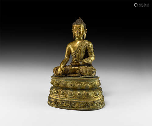 Sino-Tibetan Gilt Buddha Figure on Stand