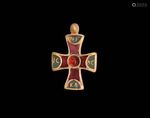 Post Medieval Gold and Garnet Cross Pendant