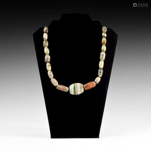 Western Asiatic Banded Agate Bead Necklace