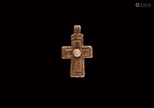 Medieval Bone Cross Pendant with Gemstone