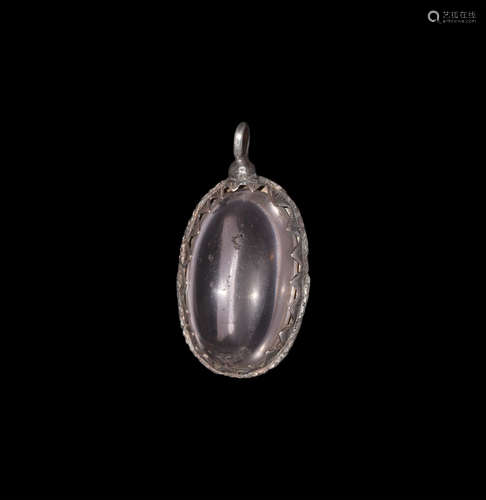 Medieval Silver and Rock Crystal Pendant with Inscription