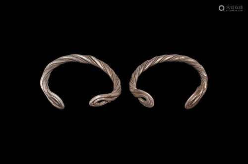 Medieval Silver 'Baniska Treasure' Type Twisted Bracelet Pair