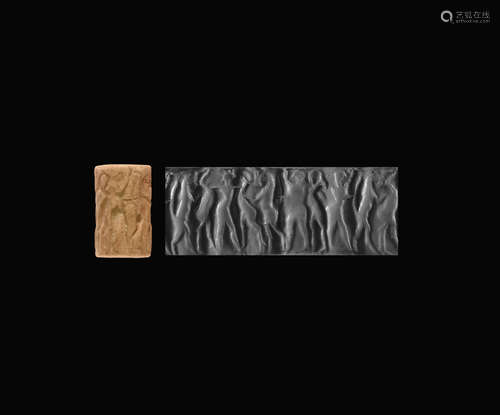 Western Asiatic Early Dynastic III Cylinder Seal with Contest Scenes