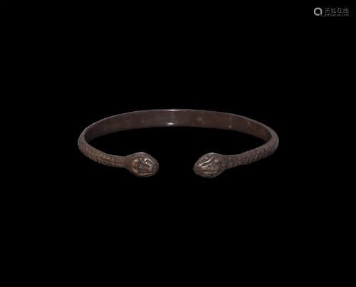 Roman Silver Snake-Headed Armilla Bracelet