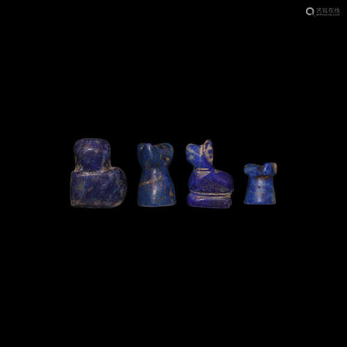 Western Asiatic Lapis Lazuli Cat Amulet Group