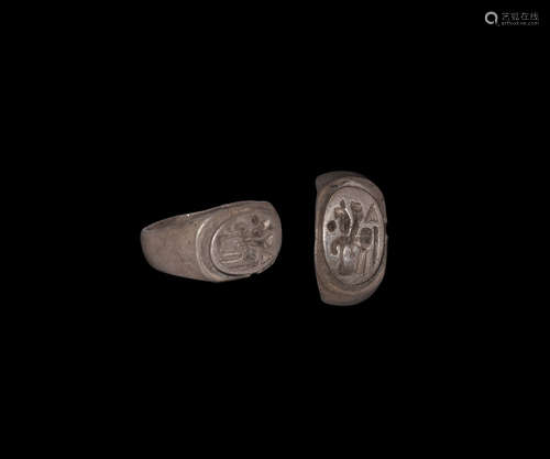 Roman Silver Signet Ring with Horseman