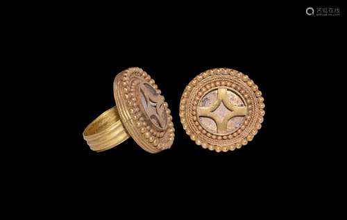 Byzantine Gold Ring with Cross on Bezel