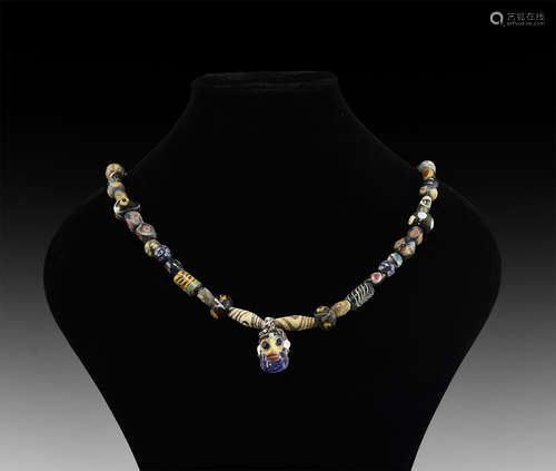 Phoenician Glass Bead Necklace with Face Pendant